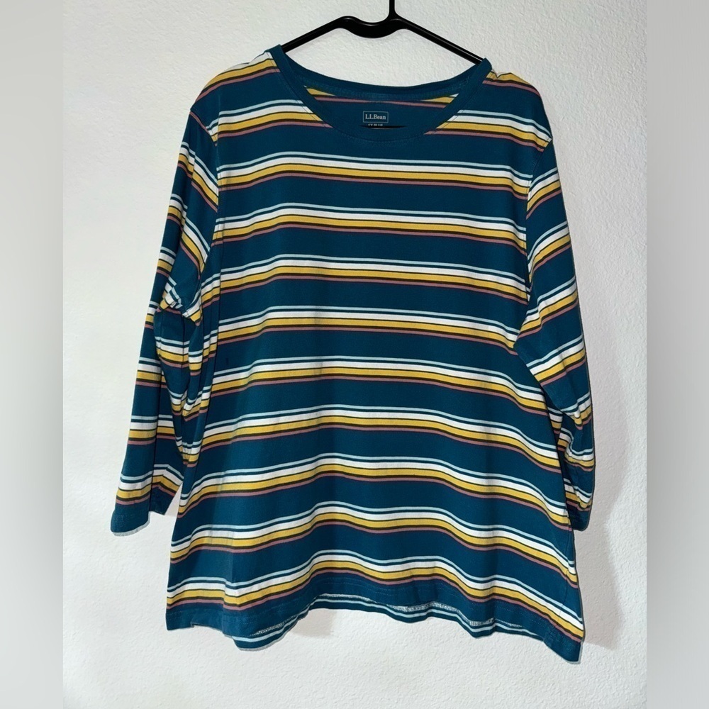 L.L Bean- Women's Saturday T-Shirt, Crewneck Three-Quarter-Sleeve Stripe…